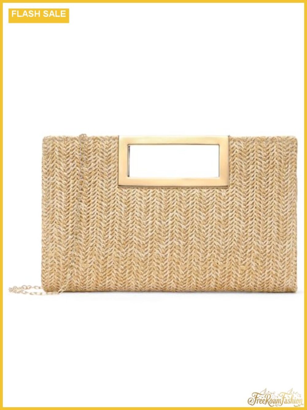 Straw Woven Clutch Handbag with Detachable Chain - Summer Beach Boho Purse -